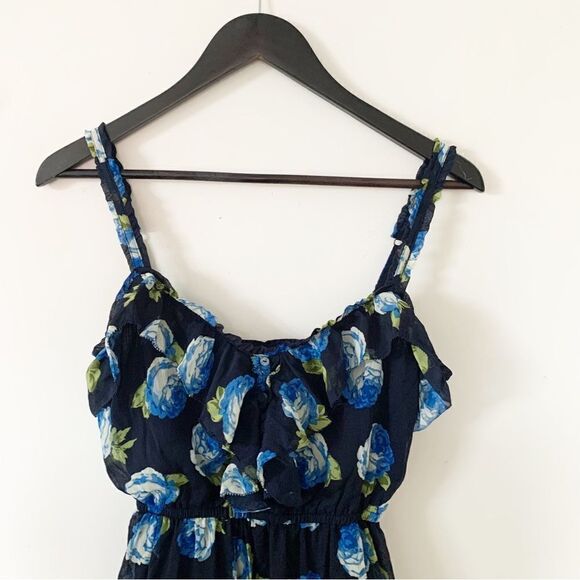 Abercrombie & Fitch Blue Floral Ruffle Spagetti Strap Mini‎ Dress - Picture 3 of 11